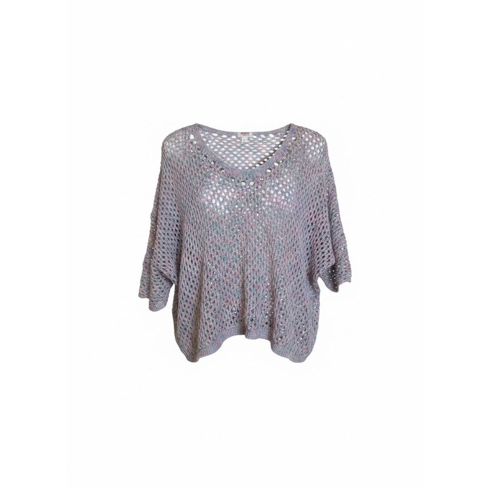 Mossimo Supply Co. Open Weave V-Neck Dolman Sleeve‎ Sweater Multicolor Medium